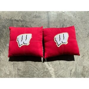Set of 2 Wisconsin Badgers Throw Pillows – Red Decorative Accent Pillows with "W